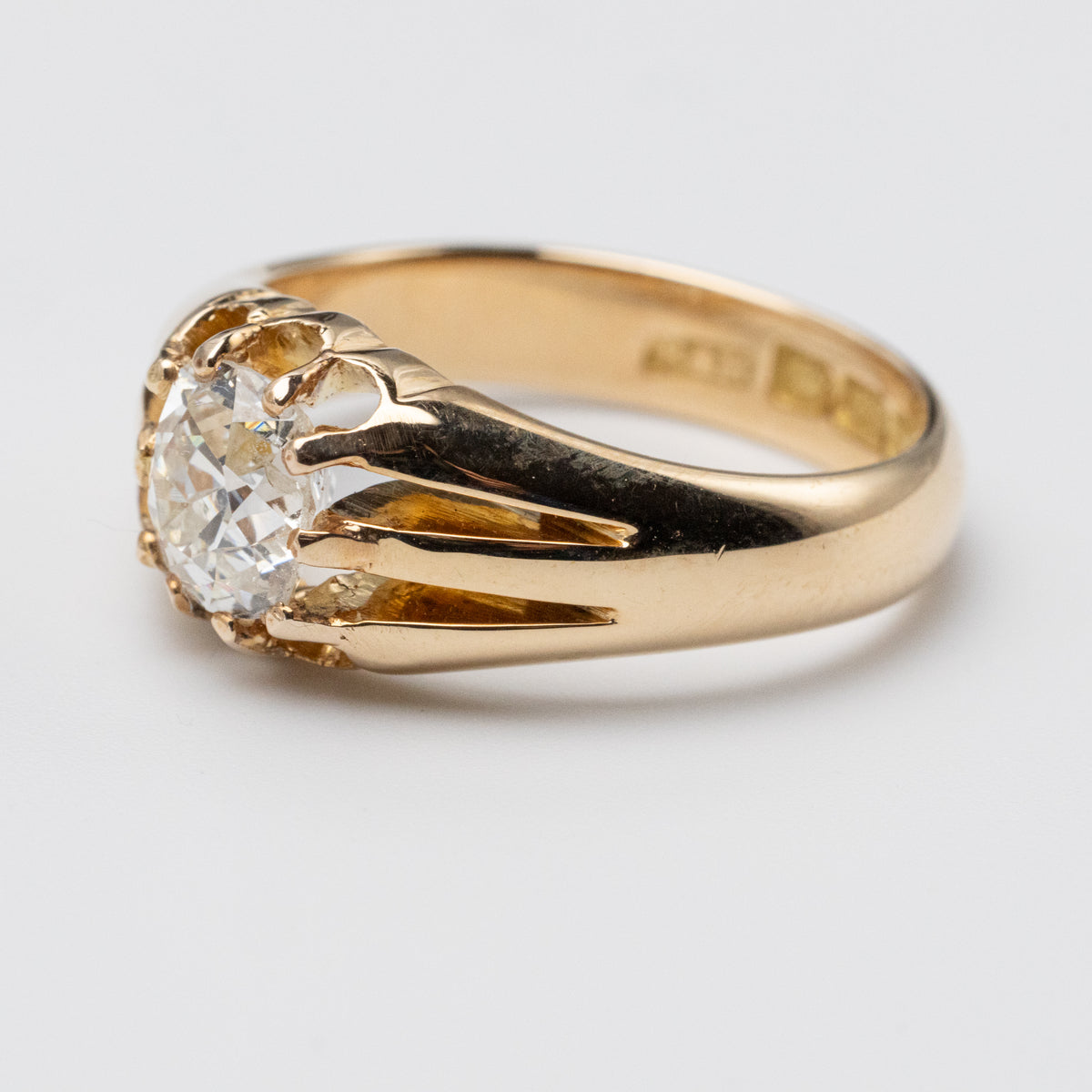 1.41 Carat Old Mine Cut Diamond 18K Gold Signet Ring