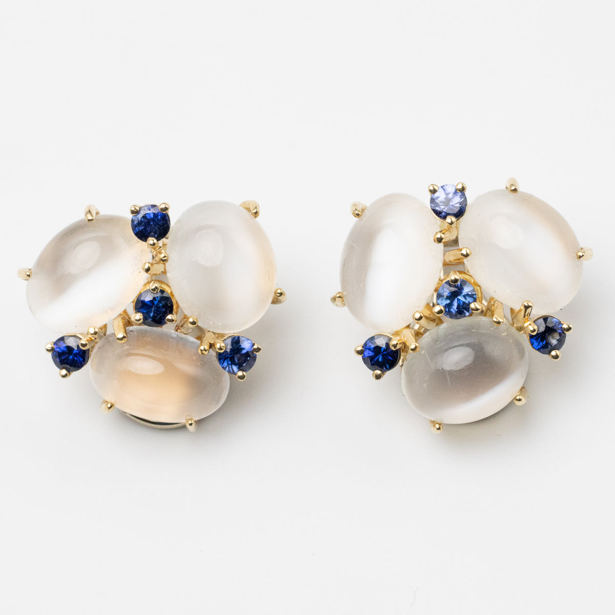 Sapphire and Moonstone clip ons front view