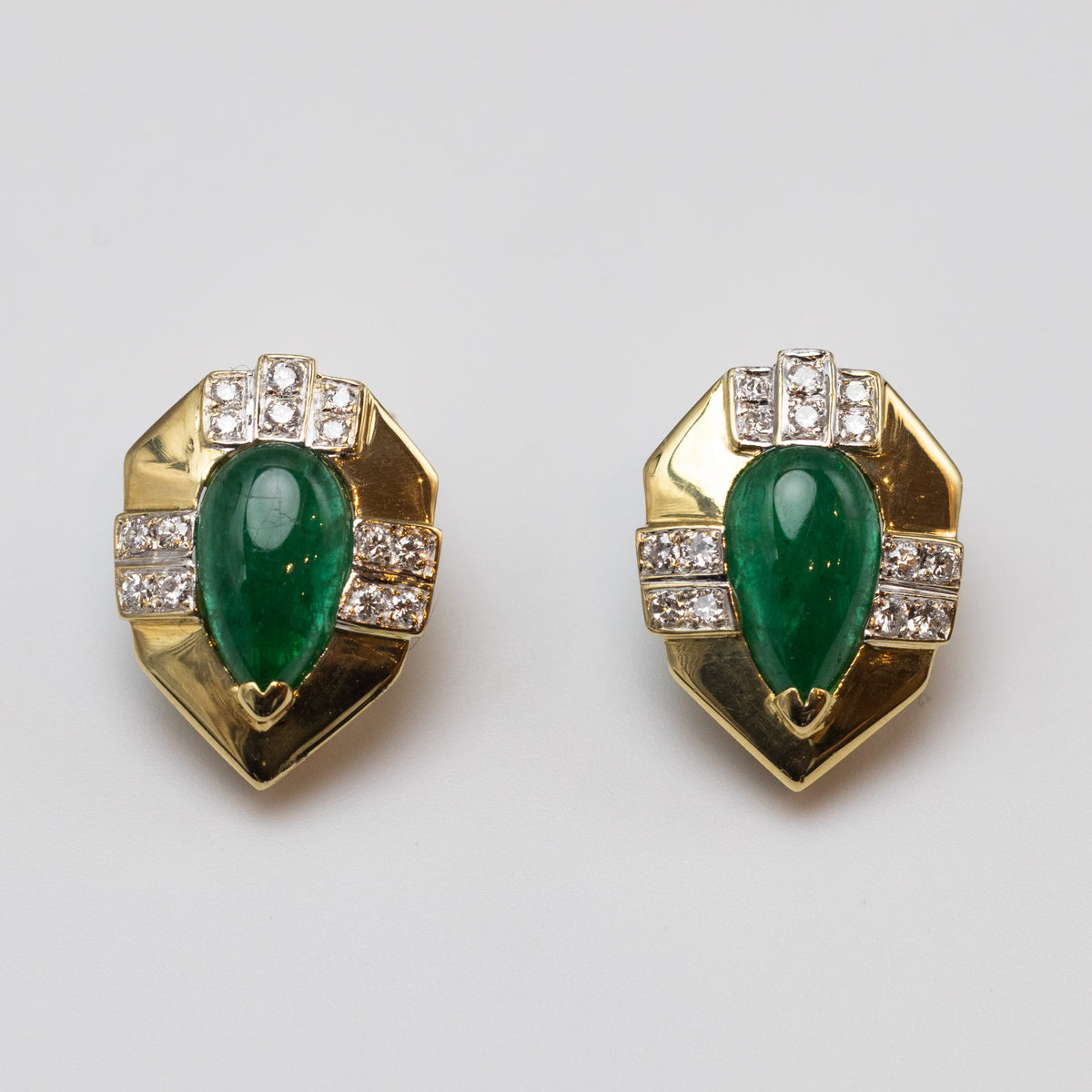18K Emerald And Diamond Earrings
