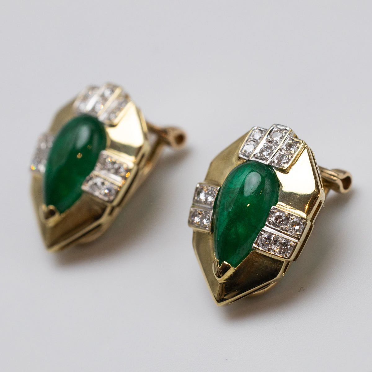 18K Emerald And Diamond Earrings