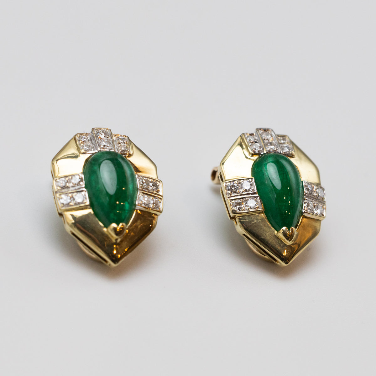 18K Emerald And Diamond Earrings