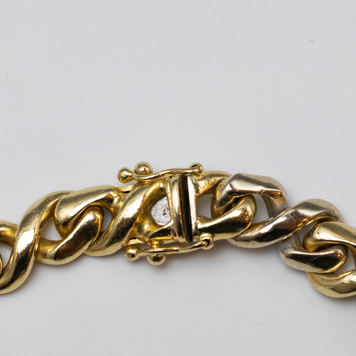 18K Fancy Link Yellow And White Gold Bracelet clasp close up 2
