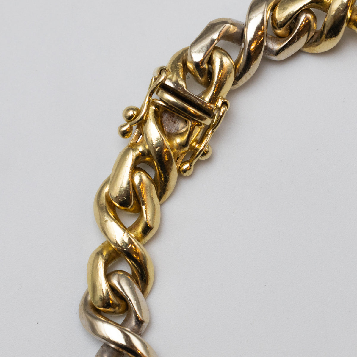 18K Fancy Link Yellow And White Gold Bracelet clasp close up 2