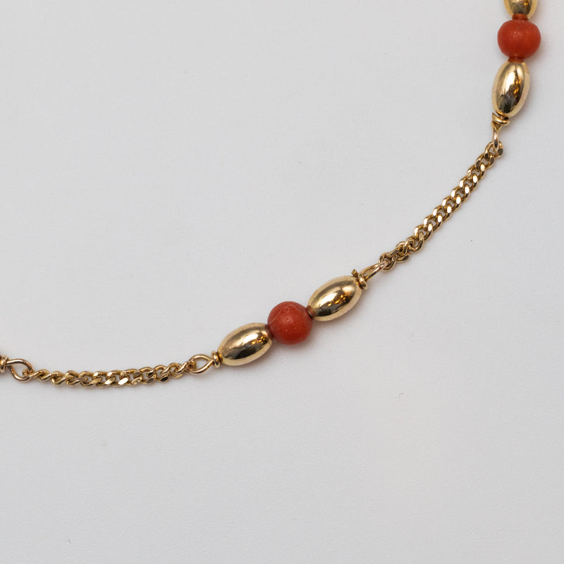 9K Gold And Red Bead Necklace