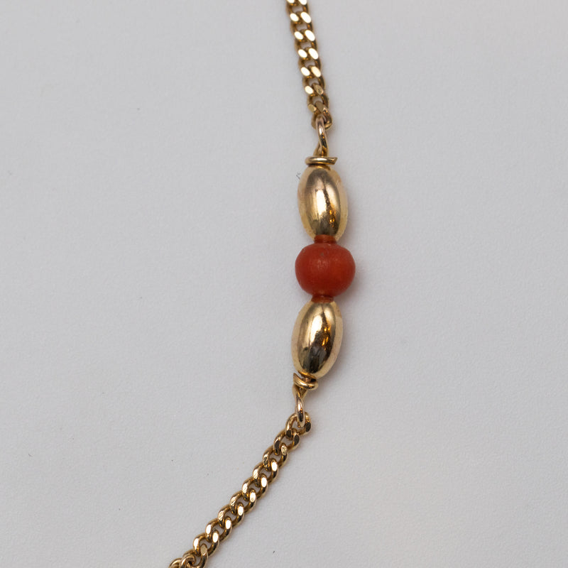 9K Gold And Red Bead Necklace
