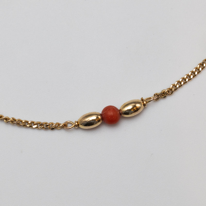 9K Gold And Red Bead Necklace