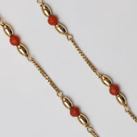 9K Gold And Red Bead Necklace