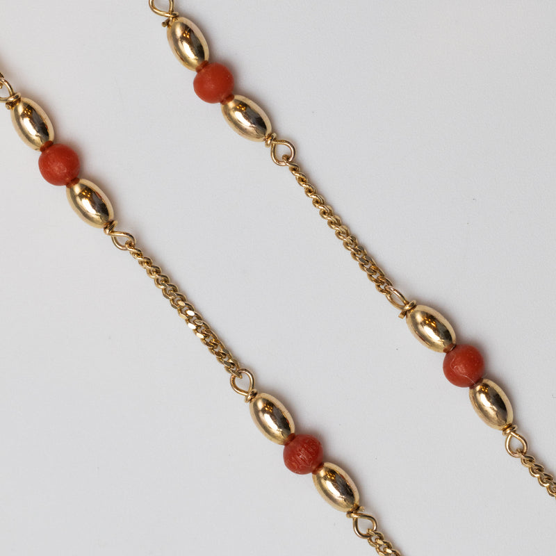 9K Gold And Red Bead Necklace