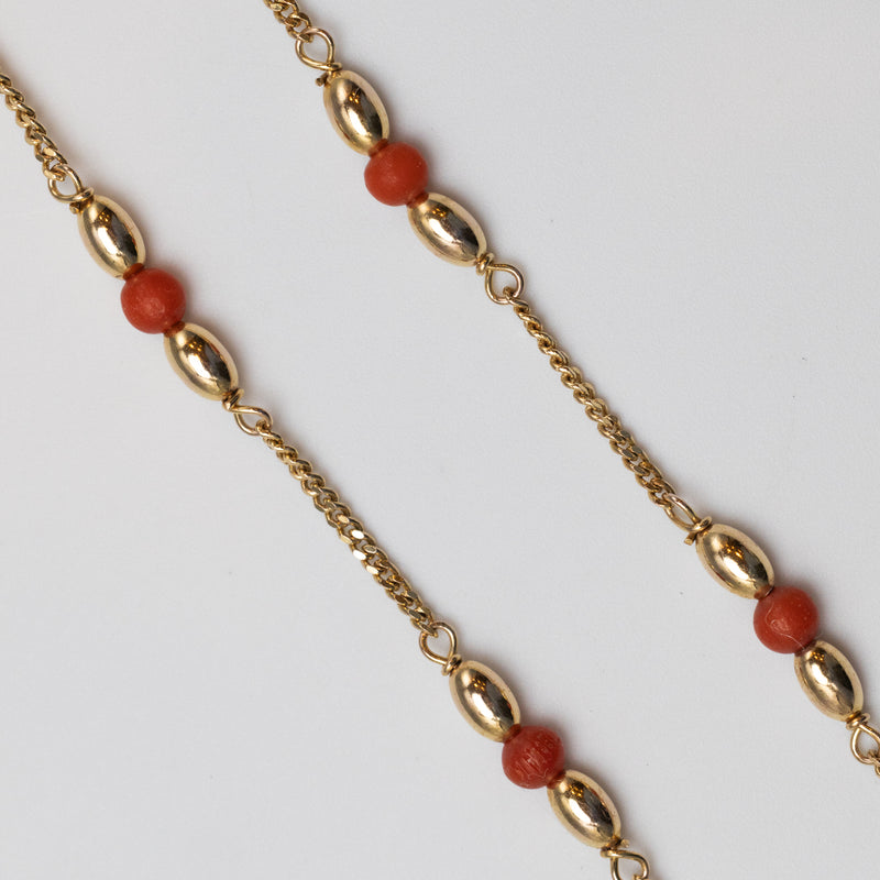 9K Gold And Red Bead Necklace