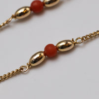 9K Gold And Red Bead Necklace
