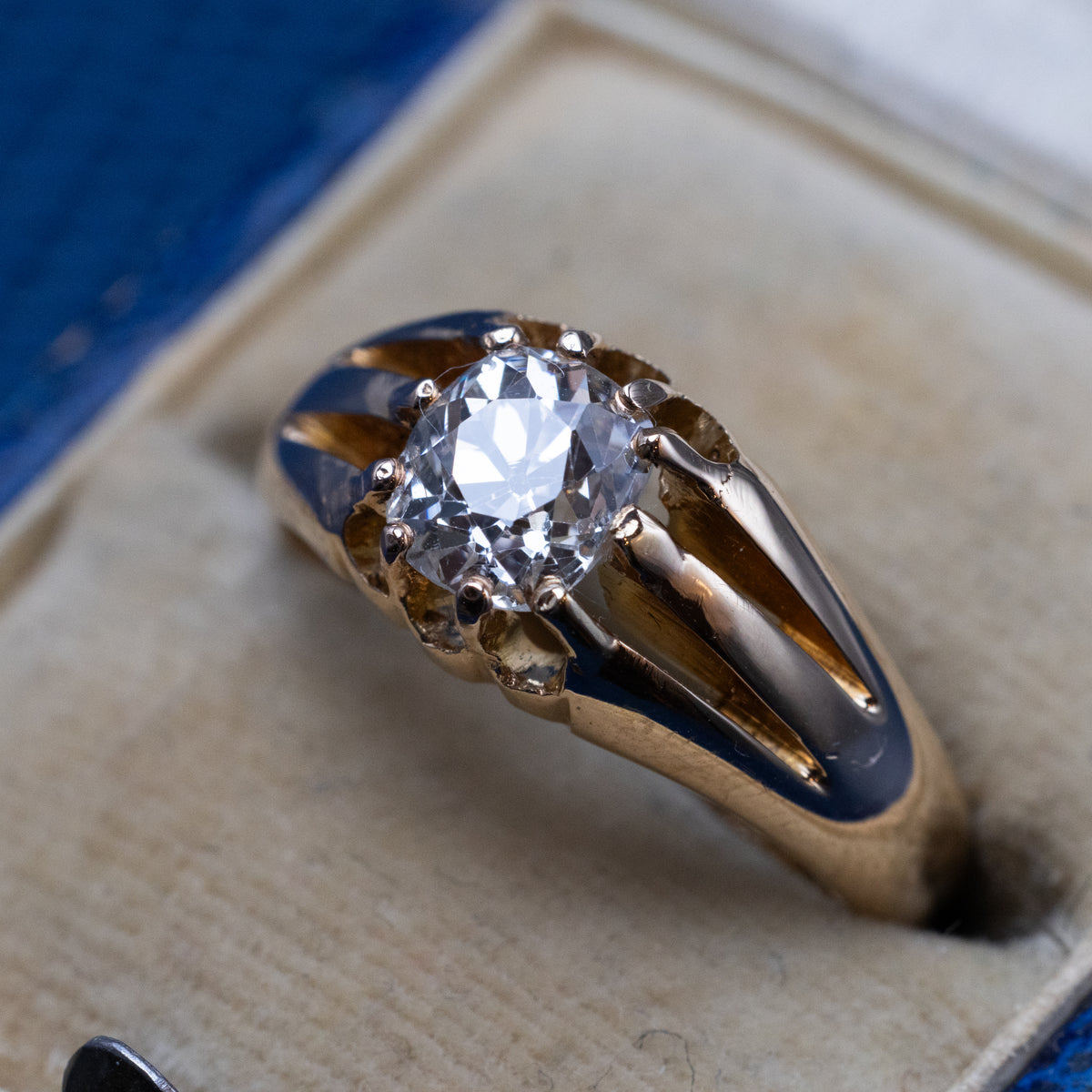 1.41 Carat Old Mine Cut Diamond 18K Gold Signet Ring