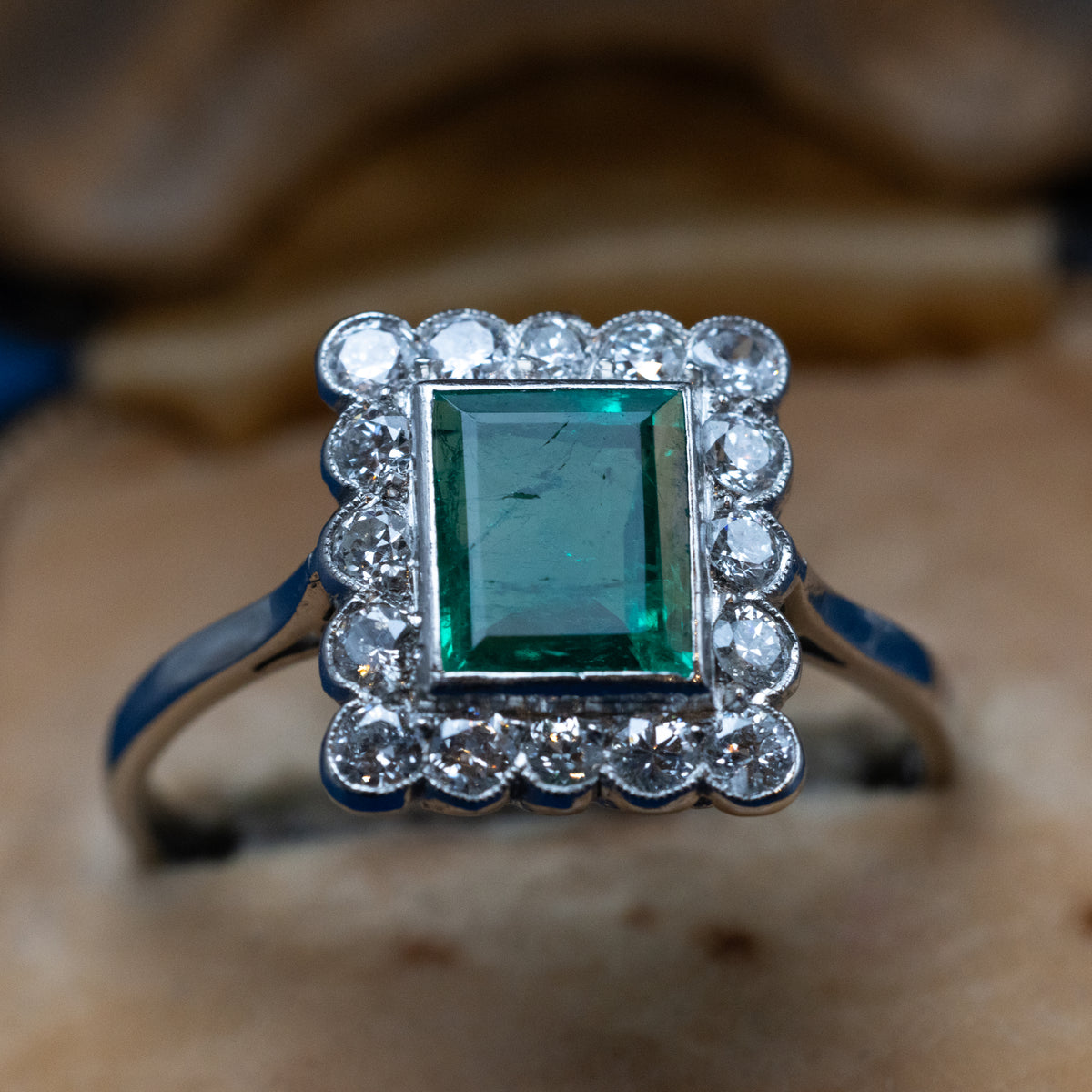 Vintage Platinum Emerald & Diamond Ring