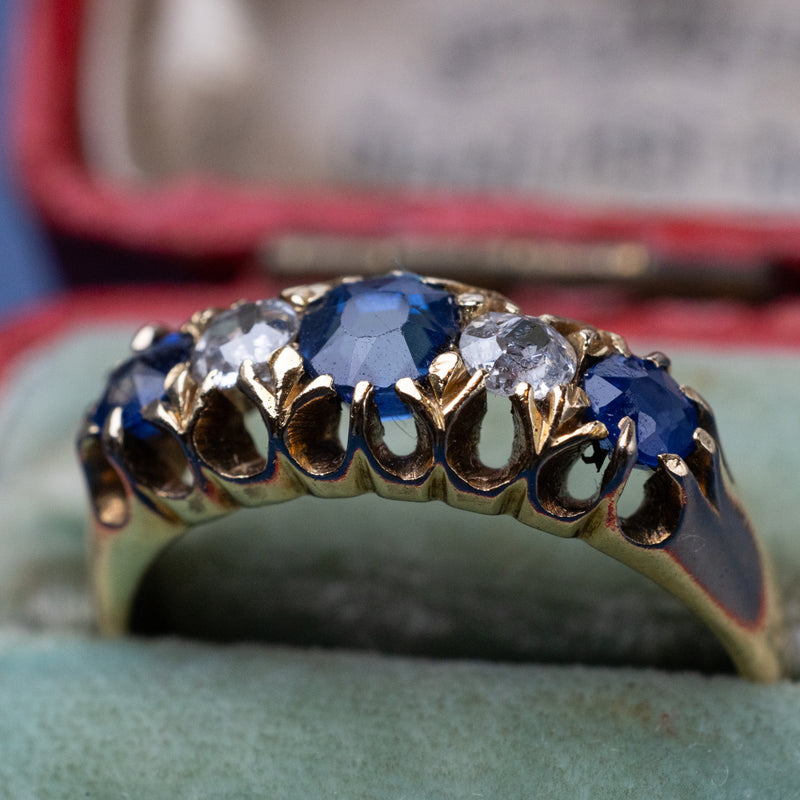 Antique Edwardian 18K Yellow Gold Sapphire And Diamond Ring