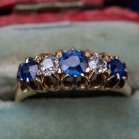 Antique Edwardian 18K Yellow Gold Sapphire And Diamond Ring