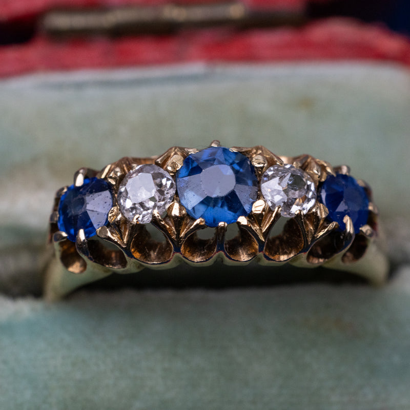 Antique Edwardian 18K Yellow Gold Sapphire And Diamond Ring