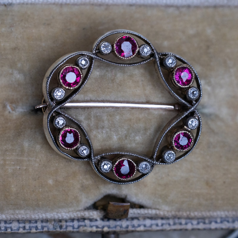 Vintage Ruby And Diamond Brooch