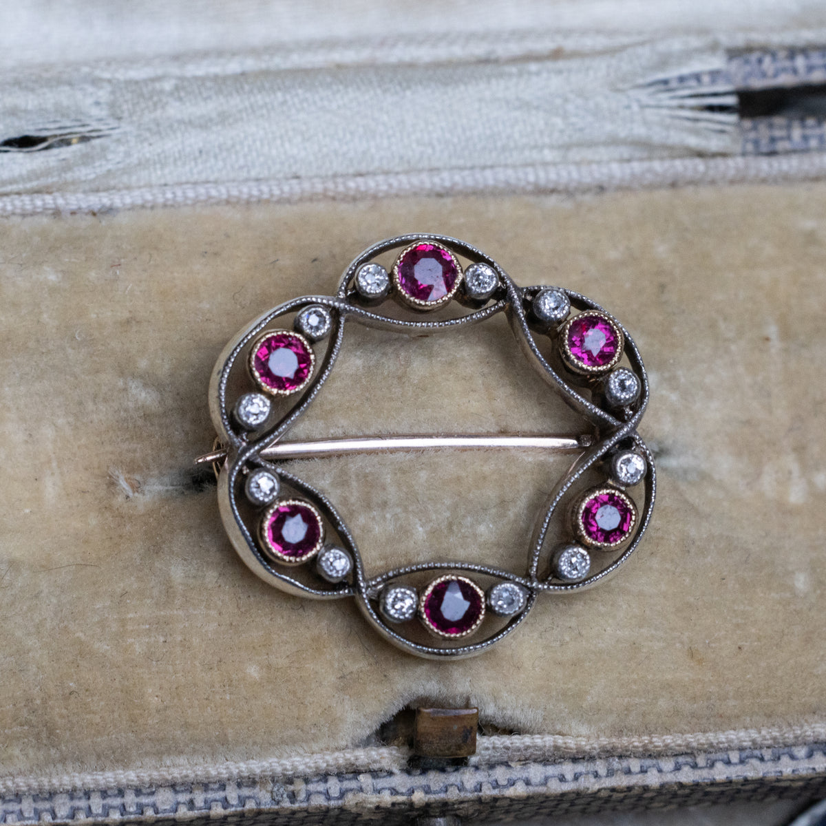Vintage Ruby And Diamond Brooch