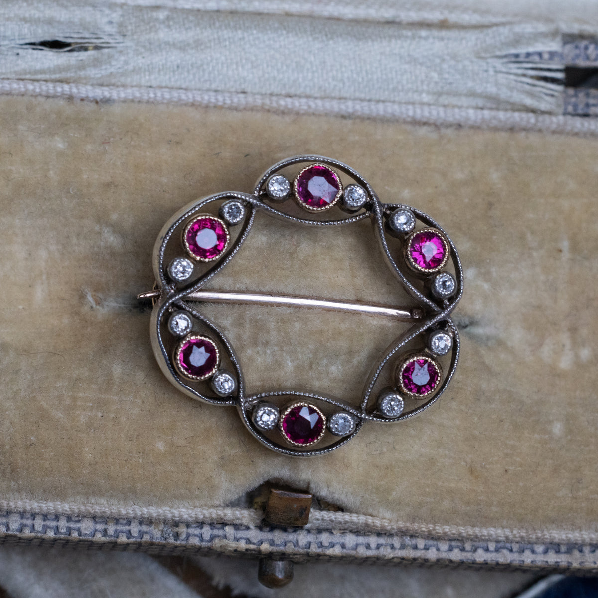 Vintage Ruby And Diamond Brooch