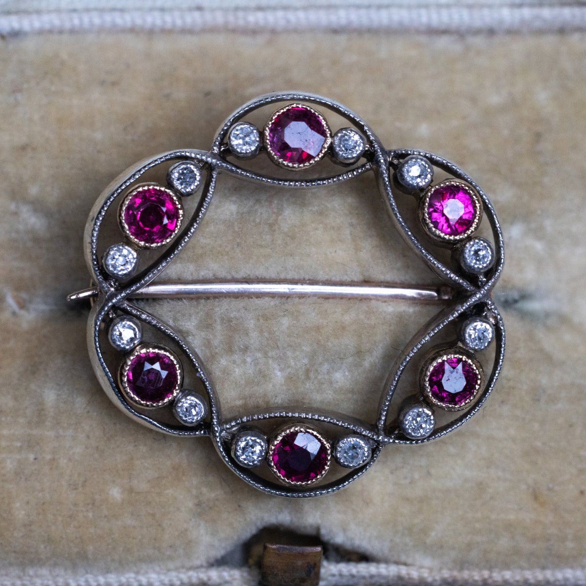 Vintage Ruby And Diamond Brooch