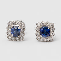 Sapphire And Diamond Cushion Cut Studs
