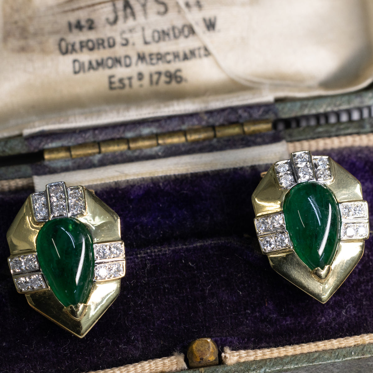 18K Emerald And Diamond Earrings