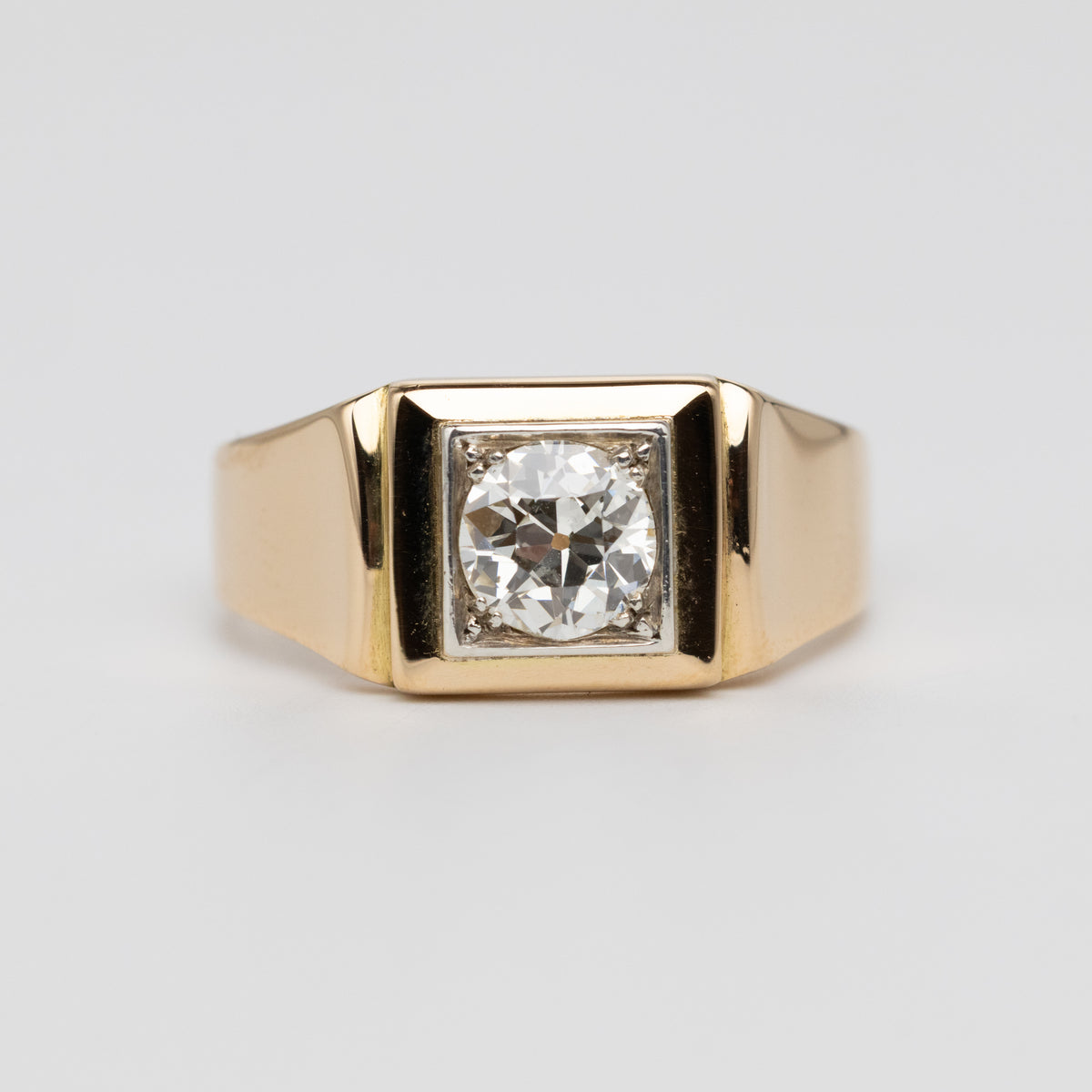 1.35 Carat Old European Cut Diamond Signet Ring