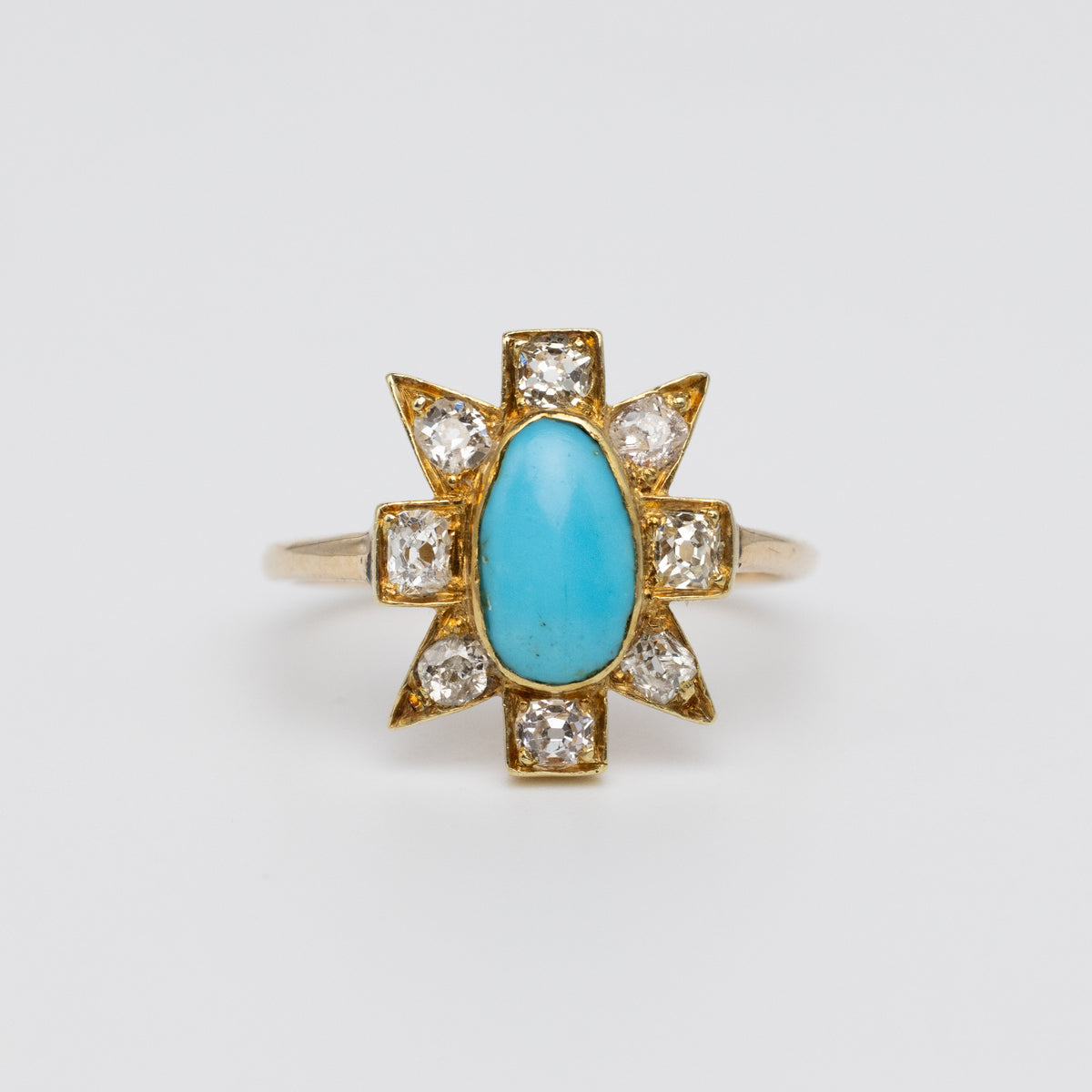 Old Cut Diamond And Turquoise Ring