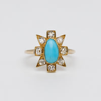 Old Cut Diamond And Turquoise Ring