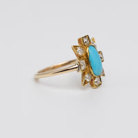 Old Cut Diamond And Turquoise Ring