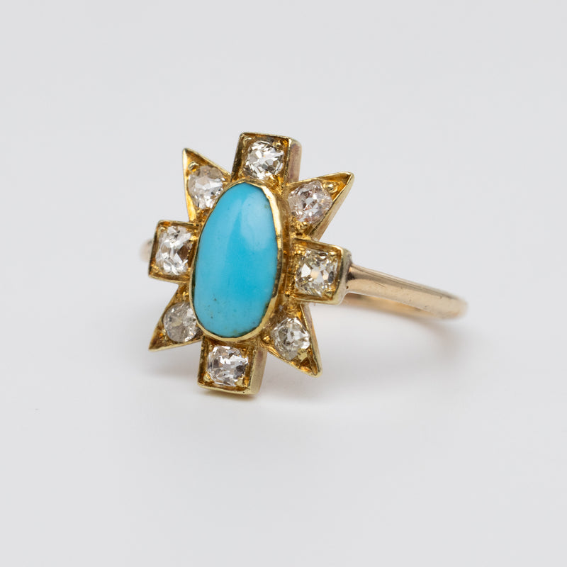 Old Cut Diamond And Turquoise Ring
