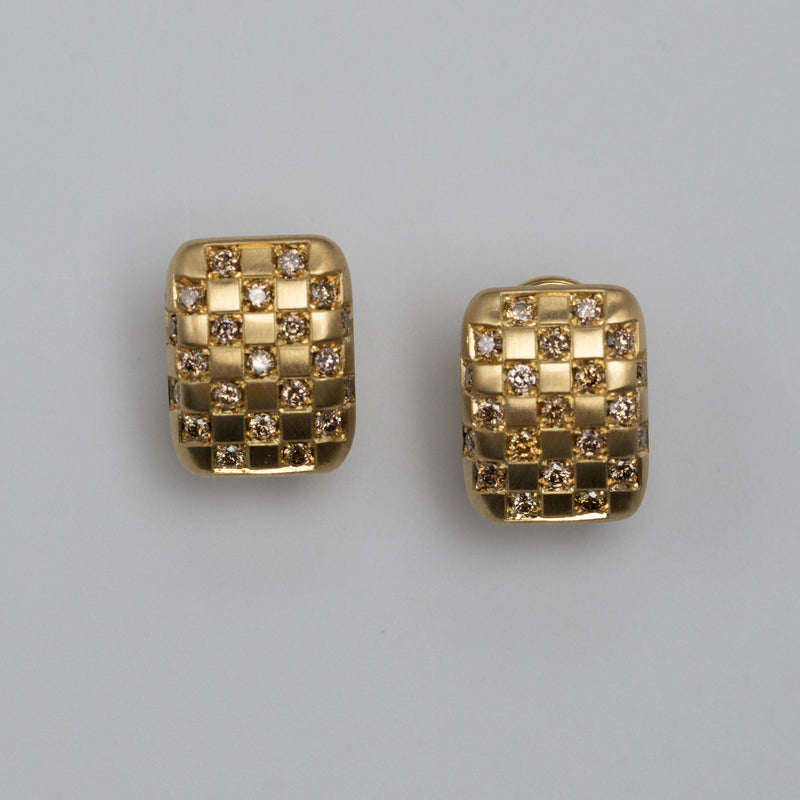 Cognac Diamond Gold Clip-On Earrings