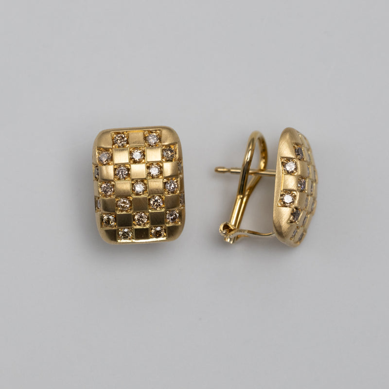 Cognac Diamond Gold Clip-On Earrings