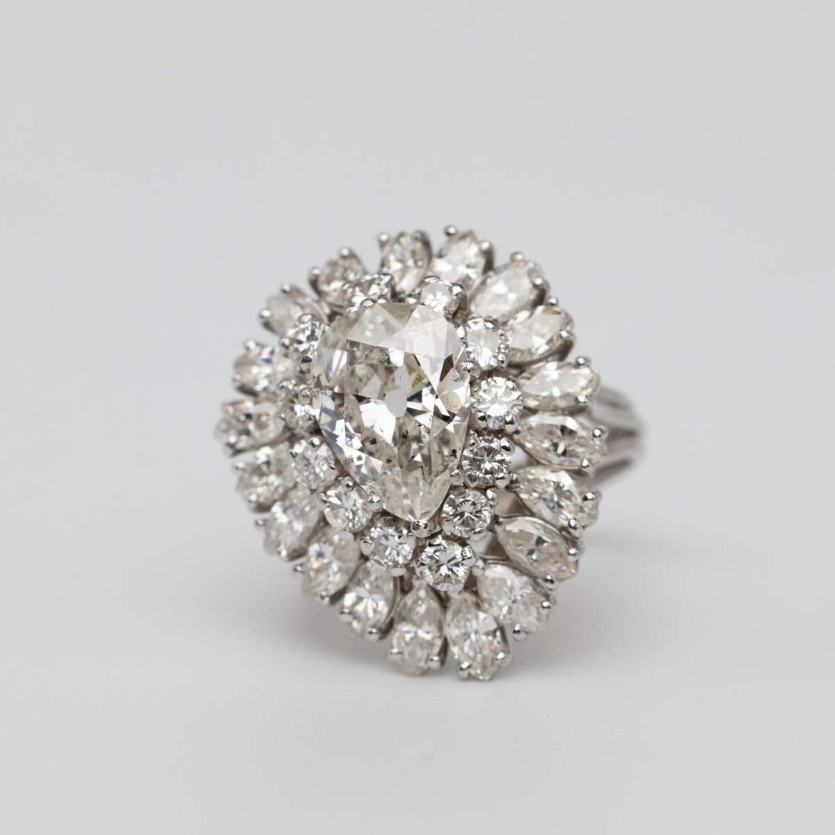 Vintage Old Cut 5.85 Carat Pear Shaped Diamond Cocktail Ring