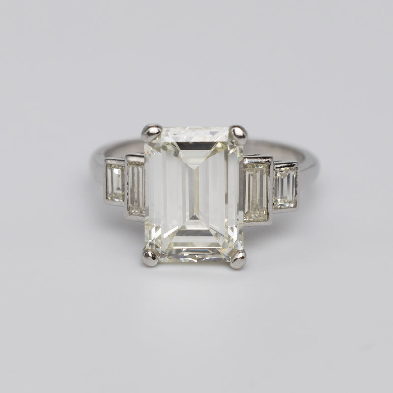 Vintage GIA Certified 3.7 Carat Emerald Cut Diamond Engagement Ring