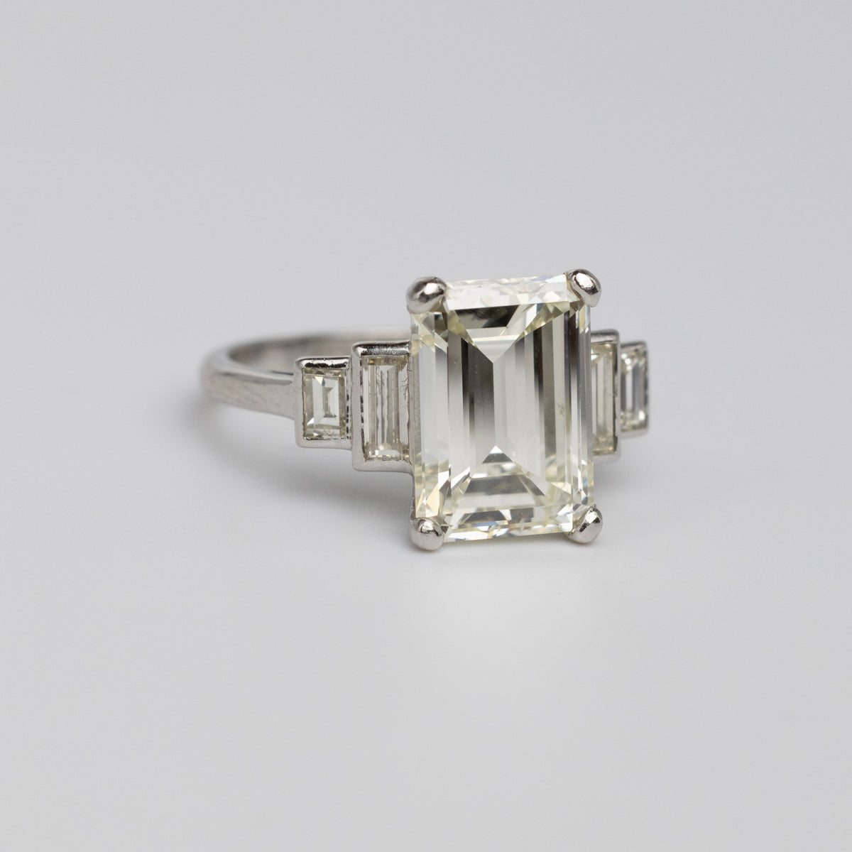 Art Deco GIA Certified 3.7 Carat Emerald Cut Diamond Engagement Ring