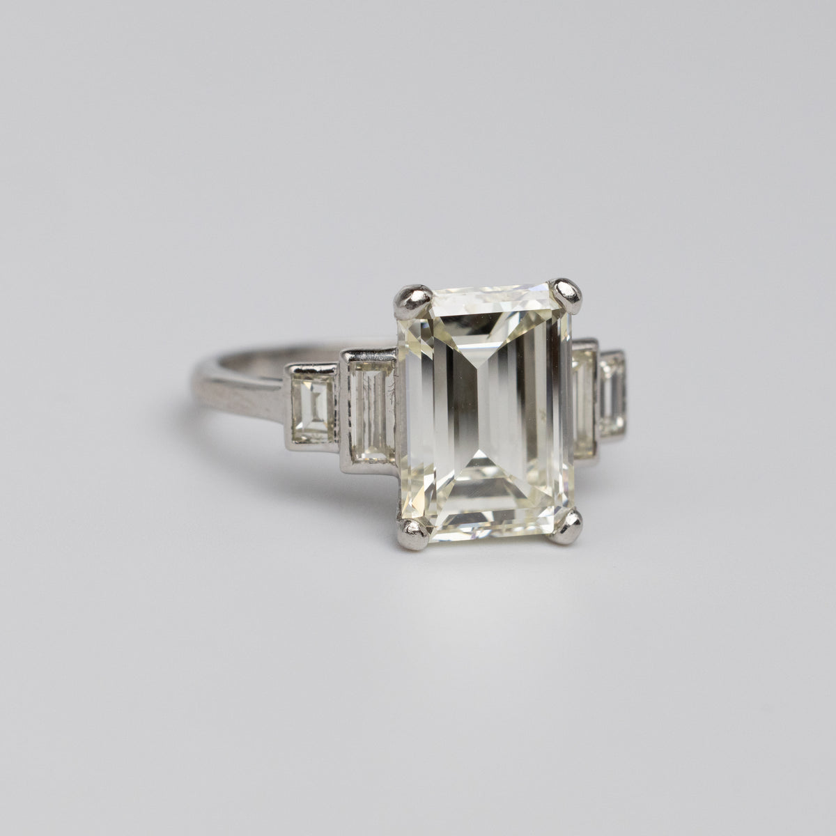 Art Deco GIA Certified 3.7 Carat Emerald Cut Diamond Engagement Ring