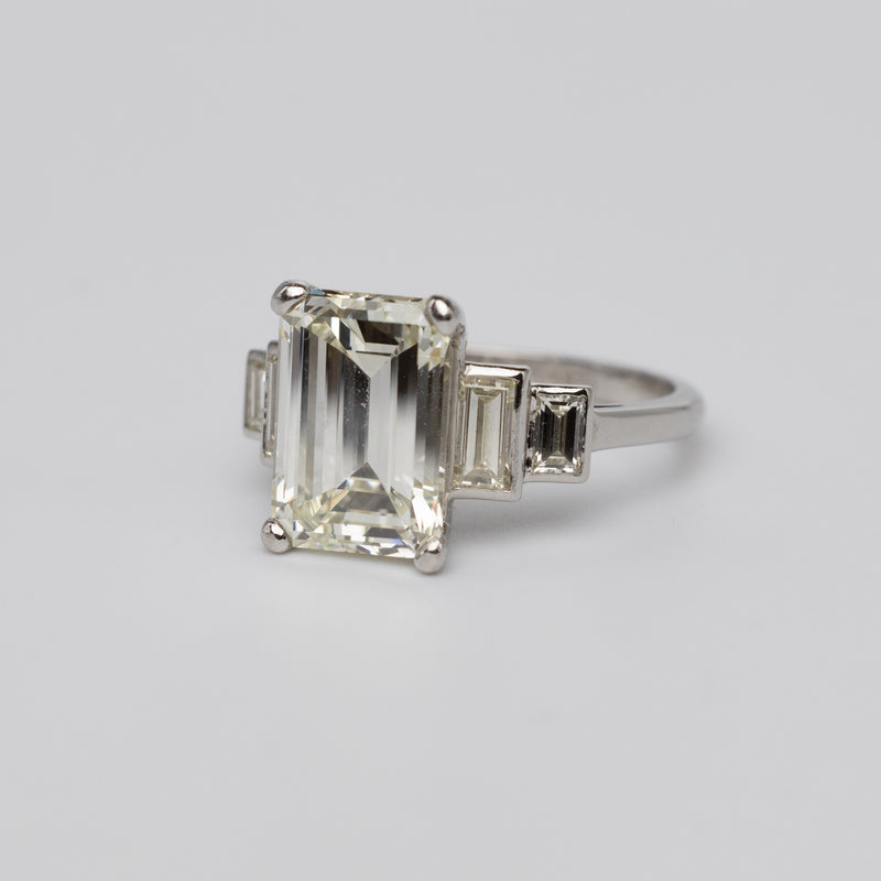 Vintage GIA Certified 3.7 Carat Emerald Cut Diamond Engagement Ring