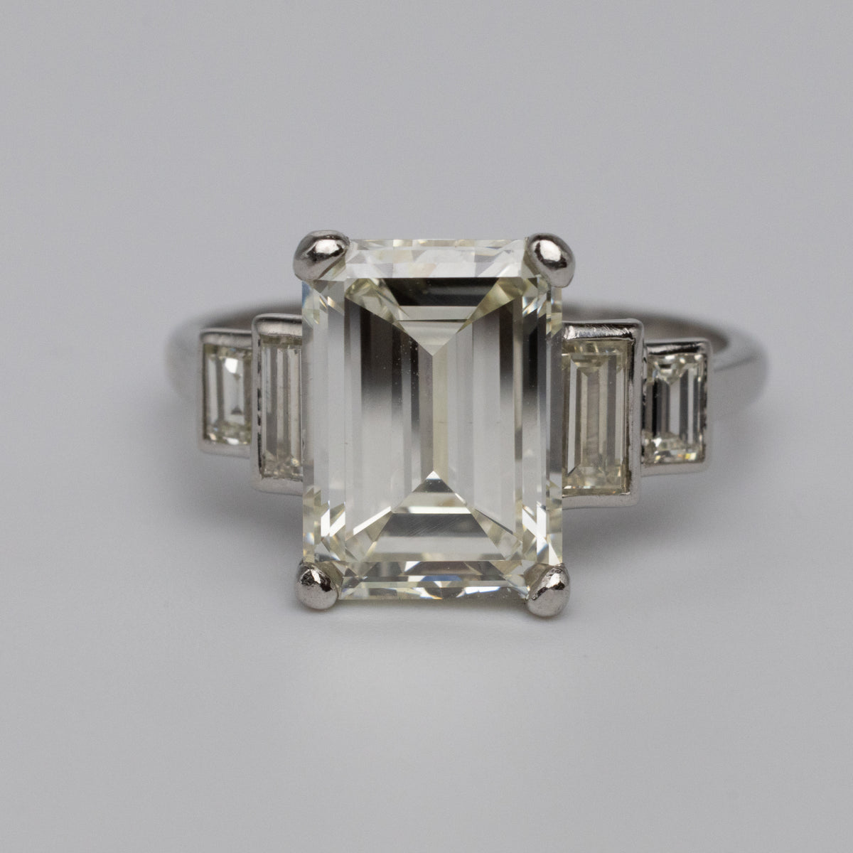 Art Deco GIA Certified 3.7 Carat Emerald Cut Diamond Engagement Ring