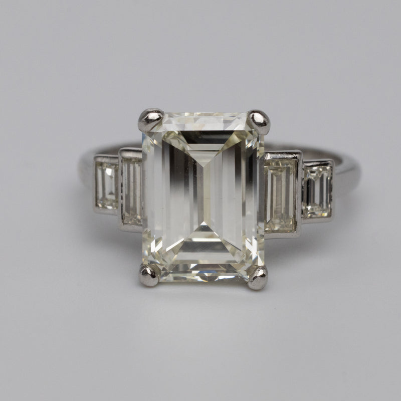 Vintage GIA Certified 3.7 Carat Emerald Cut Diamond Engagement Ring