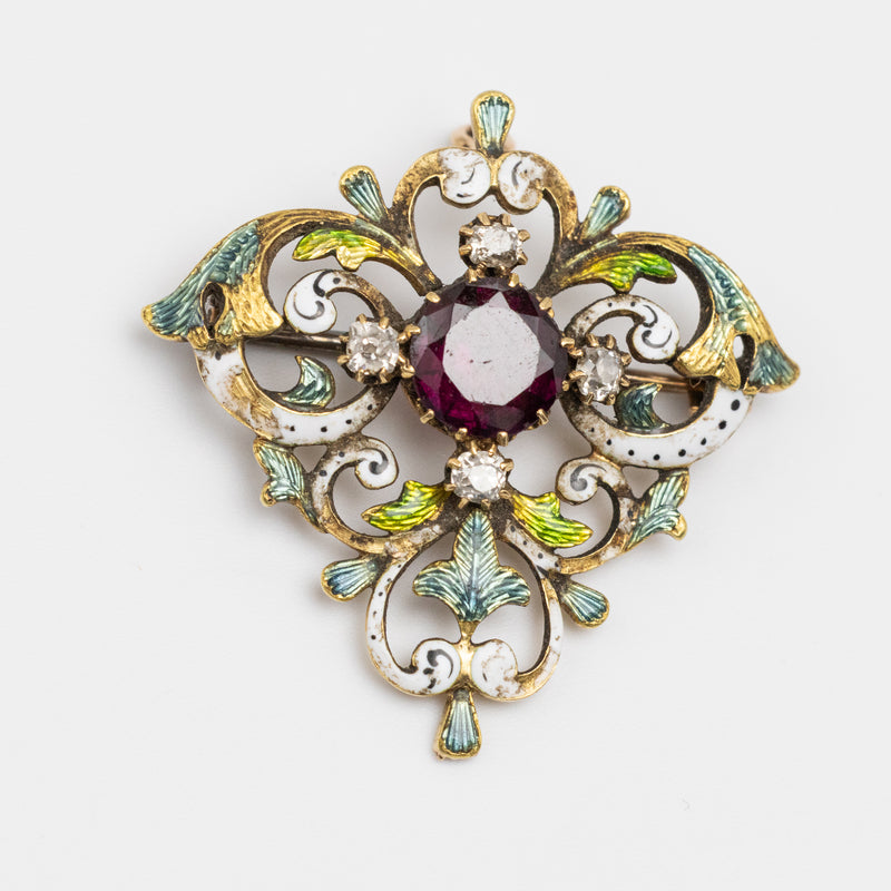 Art Nouveau Ruby Brooch