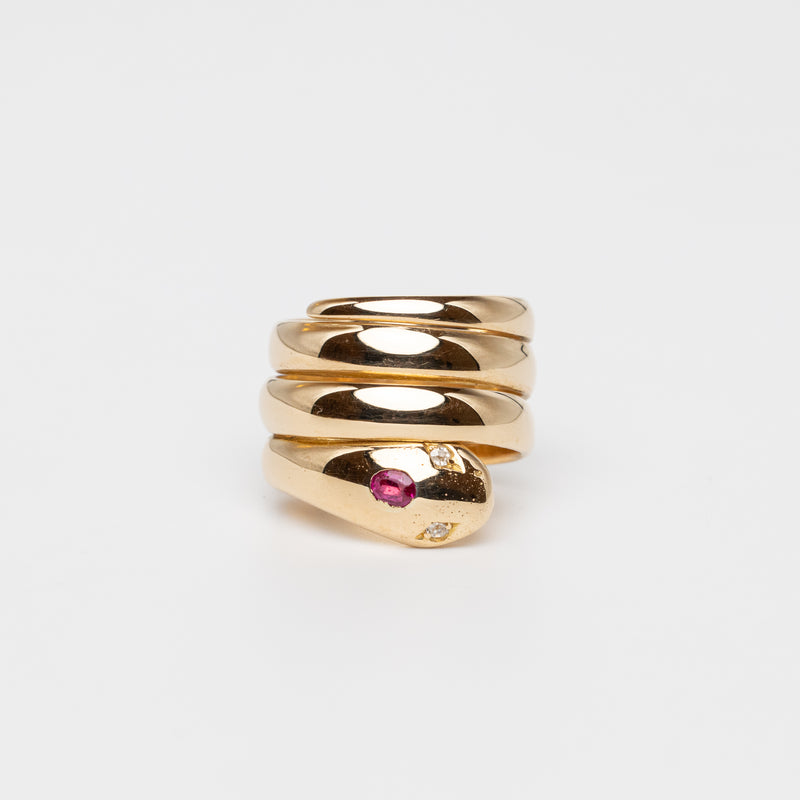 Vintage Ruby And Diamond Snake Ring