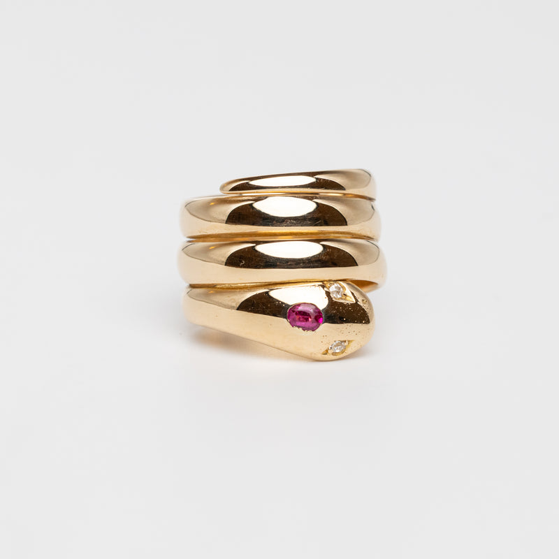 Vintage Ruby And Diamond Snake Ring